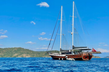 Luxury gulet for charter in a scenic Mediterranean destination, ideal for private yacht rentals and yacht holidays.