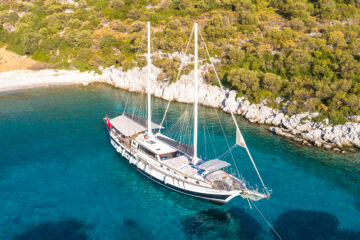 Luxury gulet for charter in a scenic Mediterranean destination, ideal for private yacht rentals and yacht holidays.