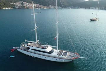 Luxury gulet for charter in a scenic Mediterranean destination, ideal for private yacht rentals and yacht holidays.